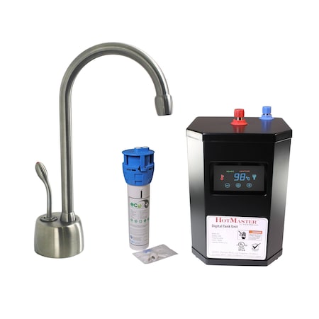 Westbrass Develosah 9" 1-Handle Hot Water Dispenser Faucet with Heating Tank and Filter Unit, Satin Nickel DT1F271-07